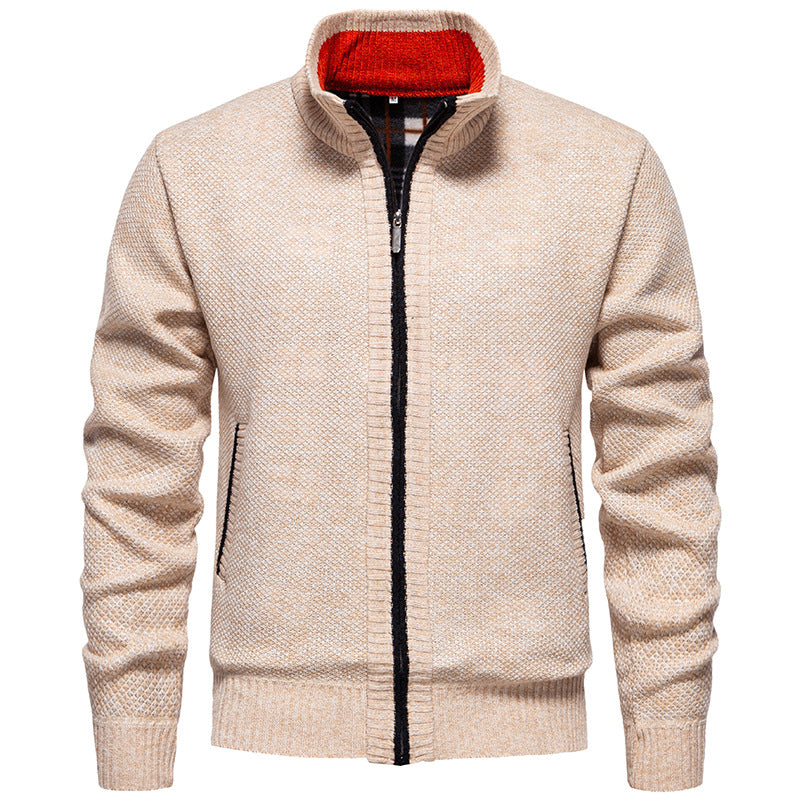 Herren stylischer Strickjacke mit hohem Kragen und praktischen Taschen Aliams