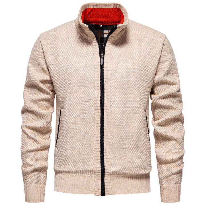 Herren stylischer Strickjacke mit hohem Kragen und praktischen Taschen Aliams