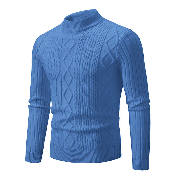 Herren Strickpullover mit hohem Kragen und Zopfmuster Aliams