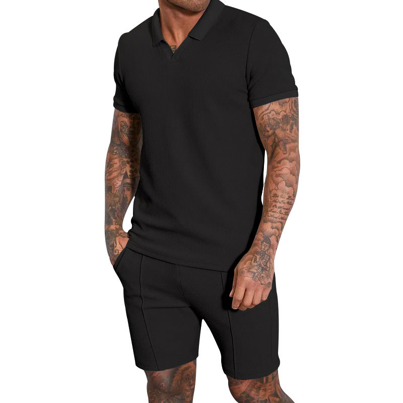 Herren sportliches Kurzarm-Polo mit strukturiertem Design und bequemen Shorts Aliams