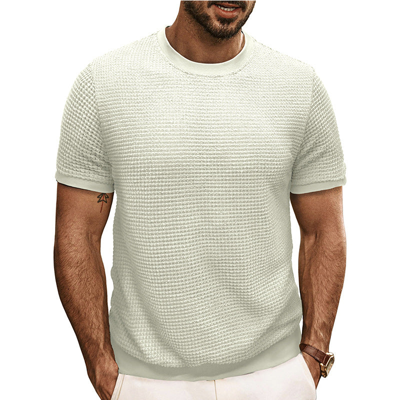 Herren Strukturiertes Kurzarm-T-Shirt aus atmungsaktivem Baumwollmix mit Rundhalsausschnitt Aliams