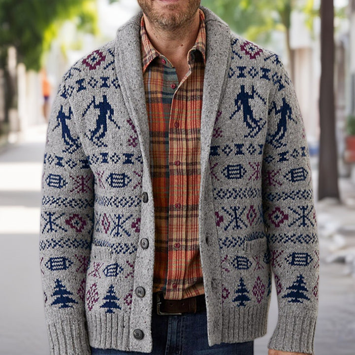 Herren Strickjacke mit traditionellem Muster und warmem Innenfutter Aliams
