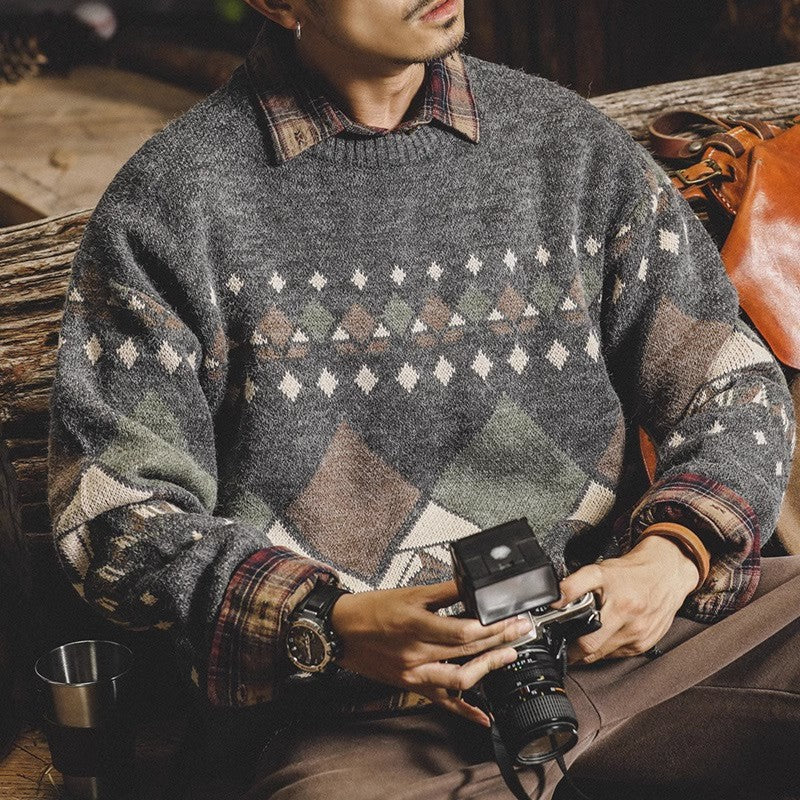 Herren Strickpullover mit geometrischem Muster und lässigem Schnitt Aliams
