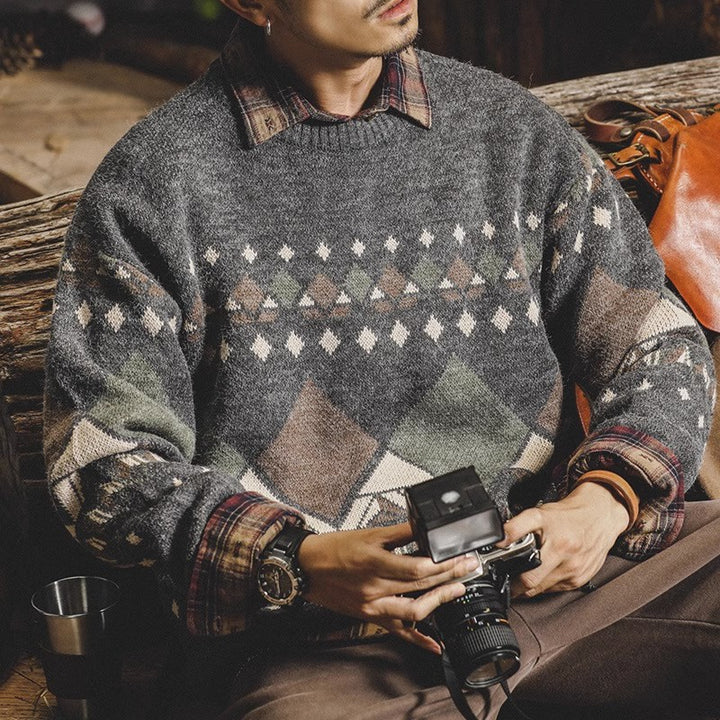 Herren Strickpullover mit geometrischem Muster und lässigem Schnitt Aliams