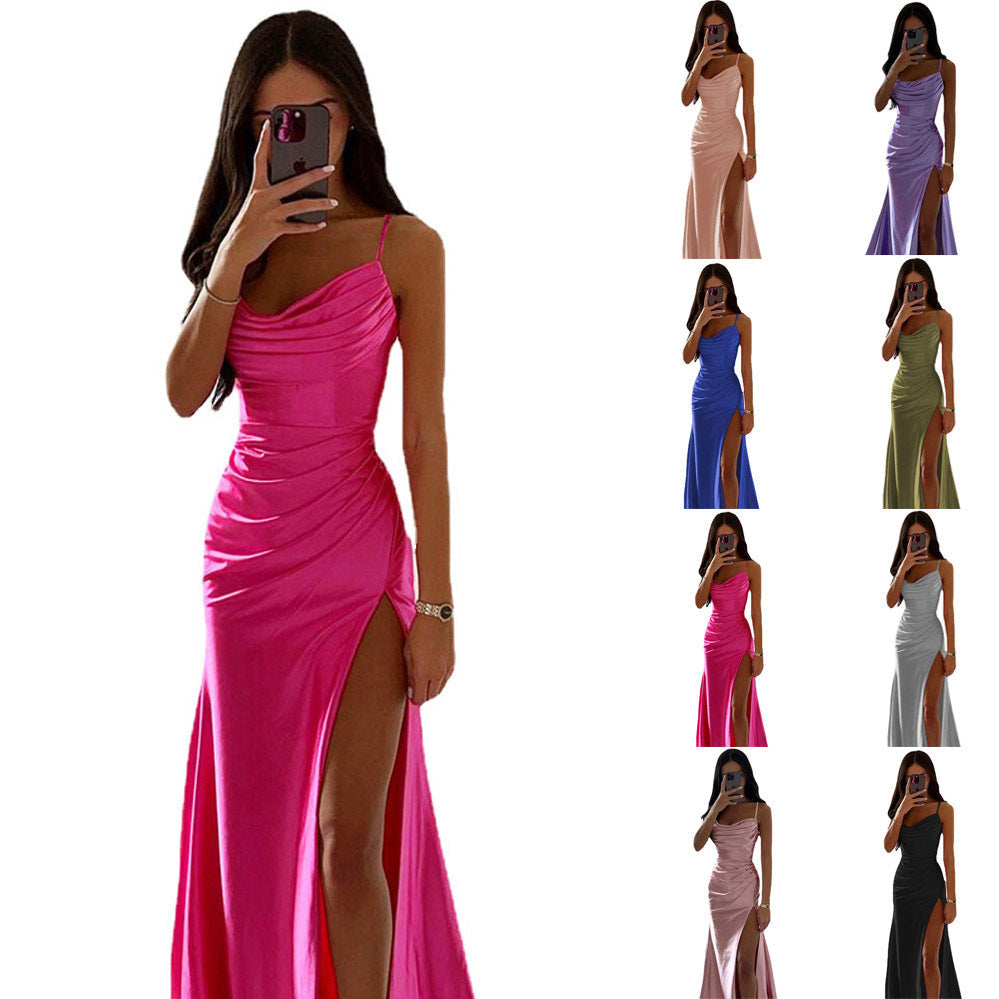 Aliams | Schnürung Falten Schlitz Satin Schmaler Schnitt Bodycon Kleid