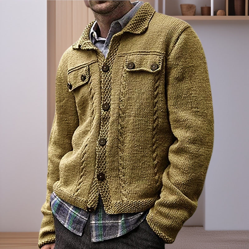 Herren Strickjacke mit Zopfmuster und praktischen Taschen Aliams