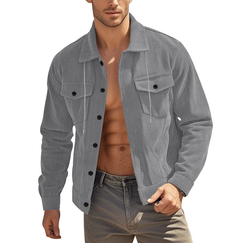 Herren strukturierte Fleecejacke mit zwei Brusttaschen und durchgehendem Reißverschluss Aliams