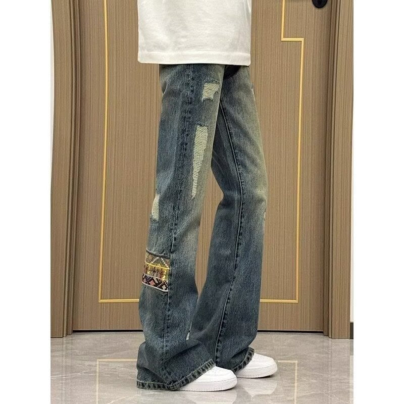 Herren trendige Jeans im lässigen Bootcut-Stil mit einzigartigen Applikationen Aliams