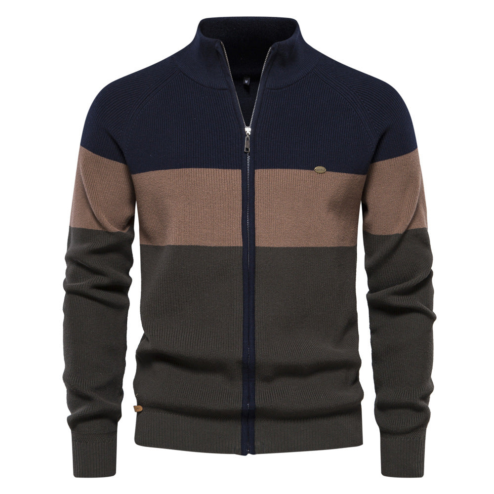 Herren Strickjacke mit modischem Farbblockdesign und hochwertigem Reißverschluss Aliams