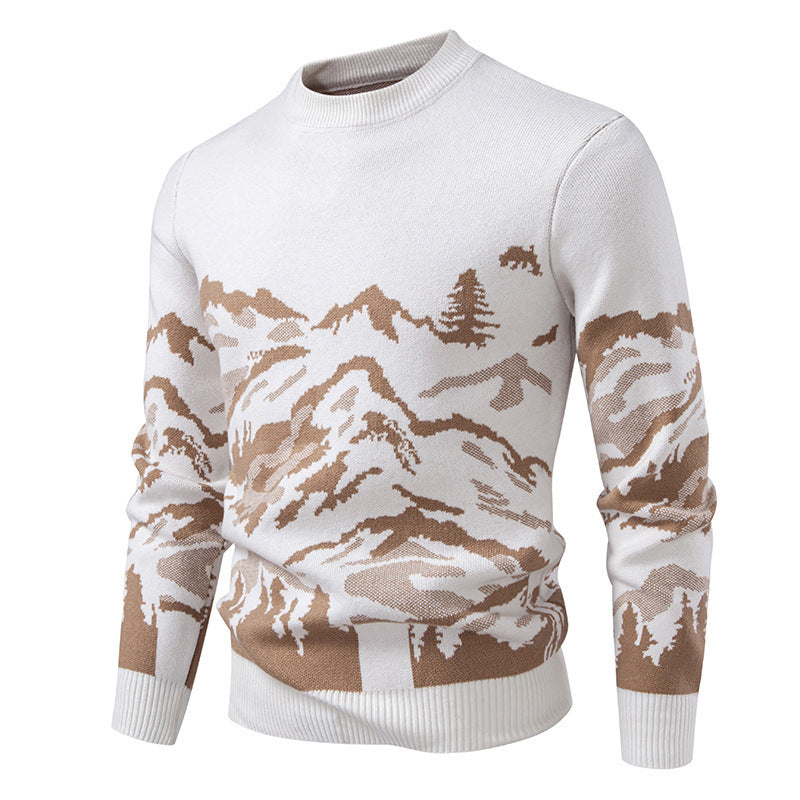 Herren Strickpullover mit Bergmotiv und hohem Kragen Aliams