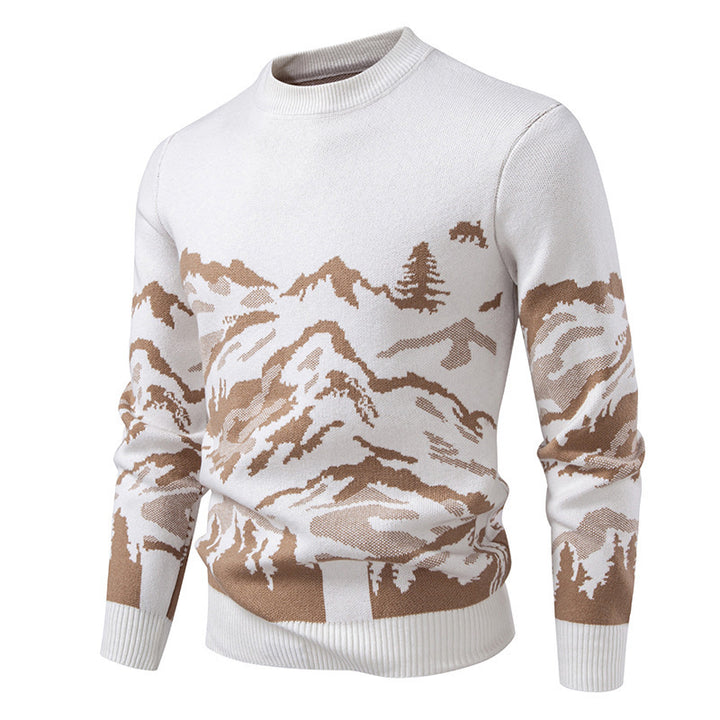 Herren Strickpullover mit Bergmotiv und hohem Kragen Aliams