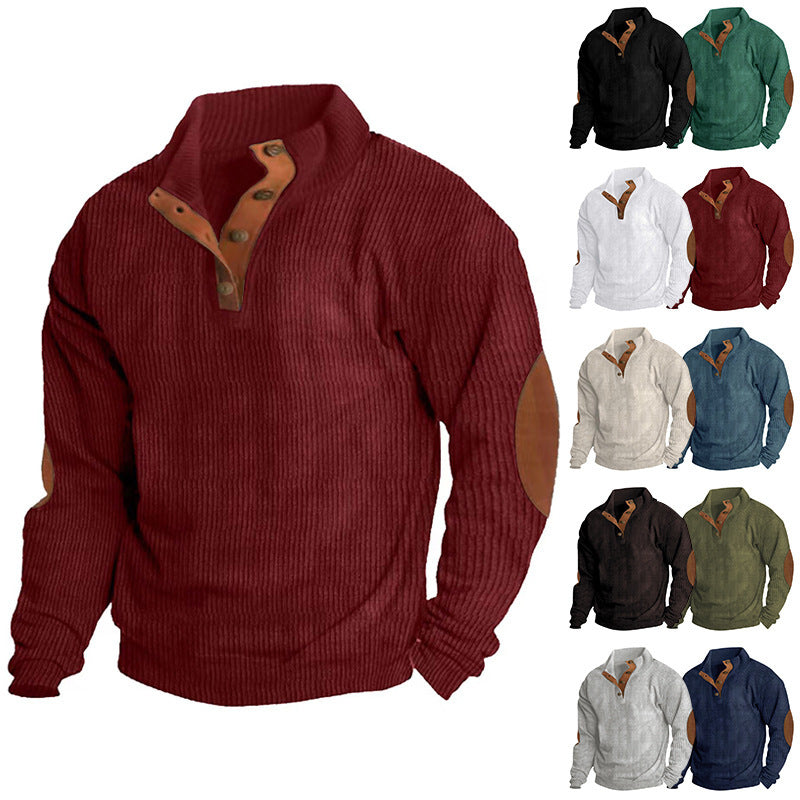 Herren Strukturierter Pullover mit modischen Lederapplikationen Aliams