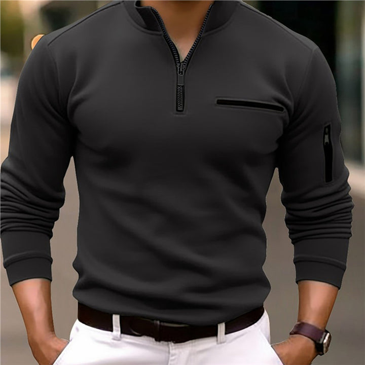 Herren sportlicher Pullover mit Halb-Reißverschluss und praktischen Taschen Aliams