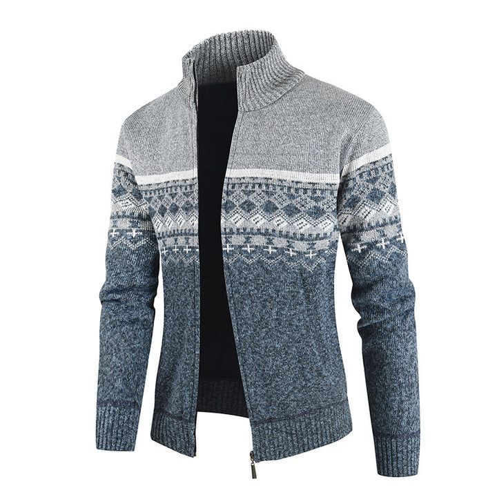 Herren Strickjacke mit Wintermuster und hohem Stehkragen Aliams