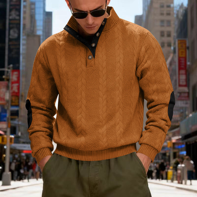 Herren strukturierter Pullover mit hohen Kragen und Druckknopfdetails Aliams