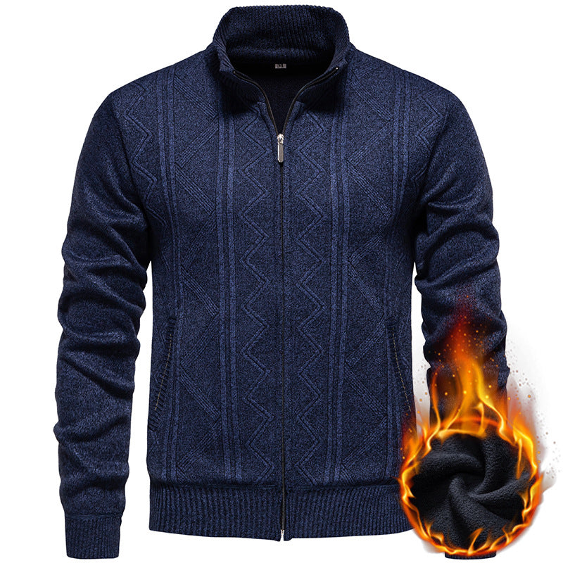 Herren Strickjacke mit Zopfmuster und hohem Stehkragen Aliams