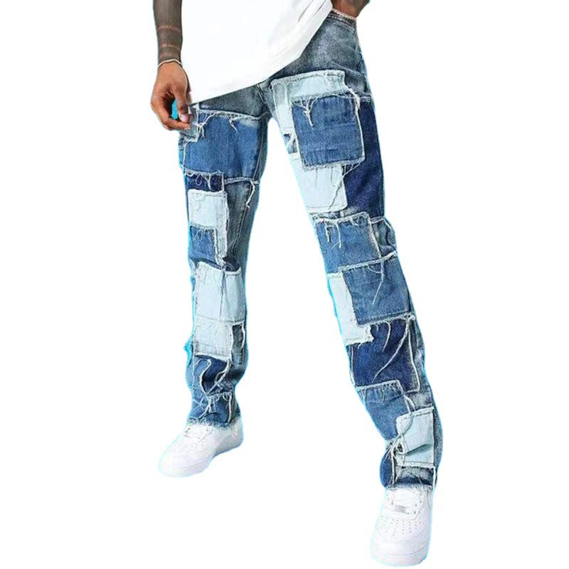 Herren Zerrissene Patchwork Jeans Aliams