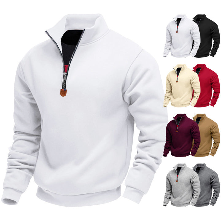 Herren sportlicher Pullover mit halbem Reißverschluss und modischem Stehkragen Aliams