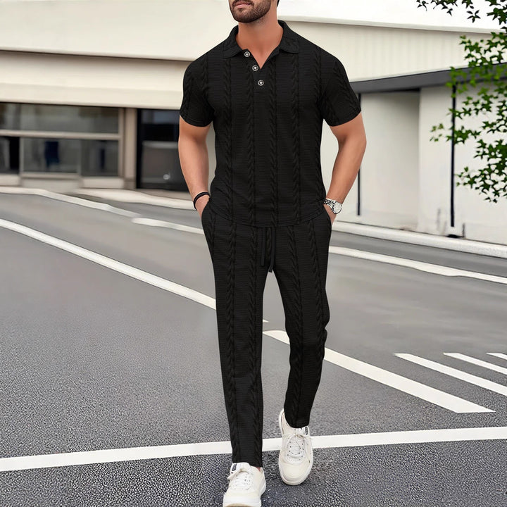 Herren modisches Polo- und Jogger-Set mit strukturiertem Design Aliams