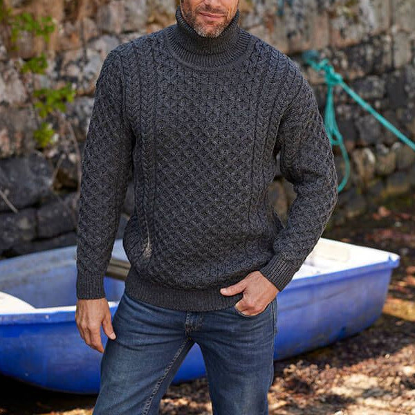 Herren Strickpullover mit Zopfmuster und hohem Kragen Aliams