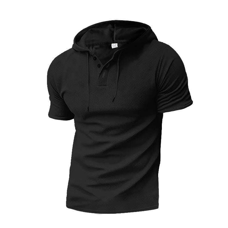 Herren sportliches Kurzarm-Hoodie mit Knopfleiste und strukturiertem Design Aliams