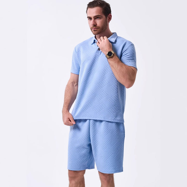 Herren sportliches Kurzarm-Polohemd und Shorts-Set mit atmungsaktivem Design und moderner Struktur Aliams