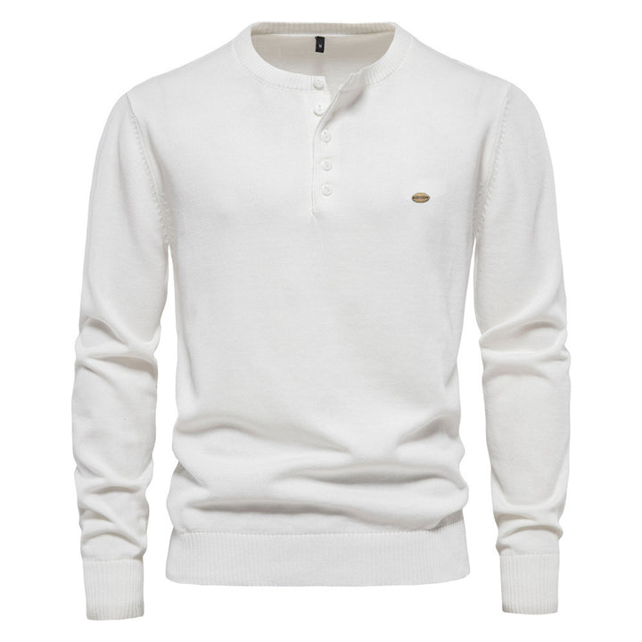 Herren Strickpullover mit modernem Henley-Ausschnitt und feiner Struktur Aliams