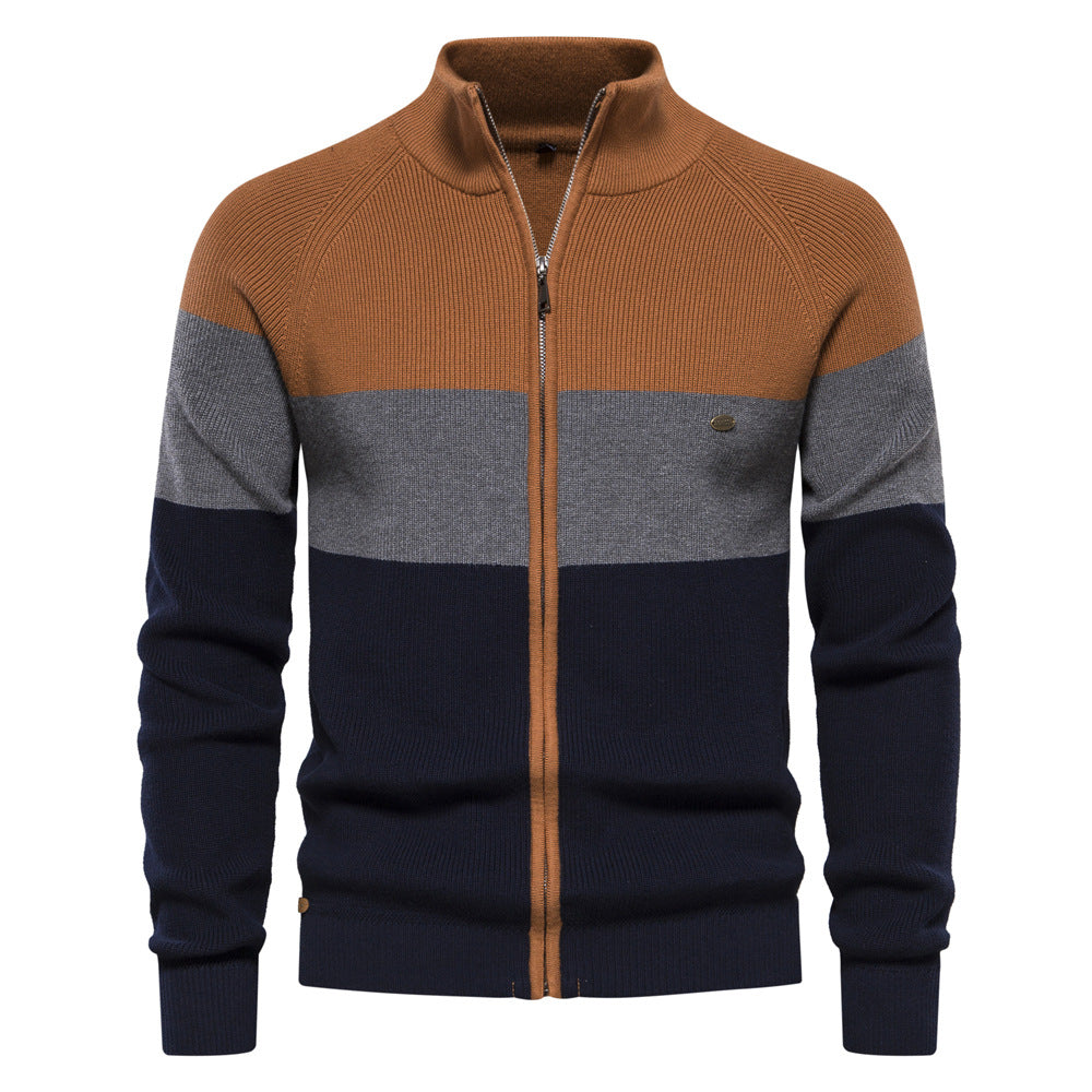 Herren Strickjacke mit modischem Farbblockdesign und hochwertigem Reißverschluss Aliams