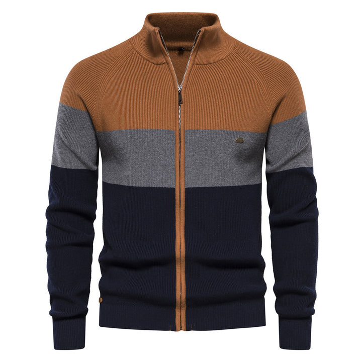 Herren Strickjacke mit modischem Farbblockdesign und hochwertigem Reißverschluss Aliams