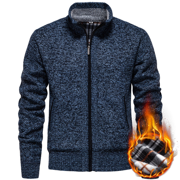 Herren stylischer Strickjacke mit hohem Kragen und praktischen Taschen Aliams