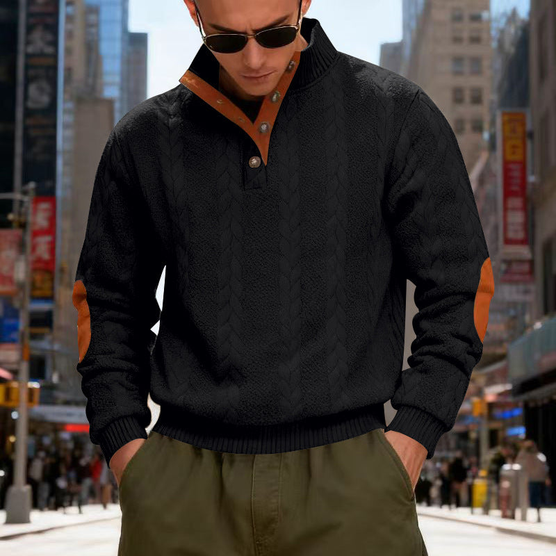Herren strukturierter Pullover mit hohen Kragen und Druckknopfdetails Aliams
