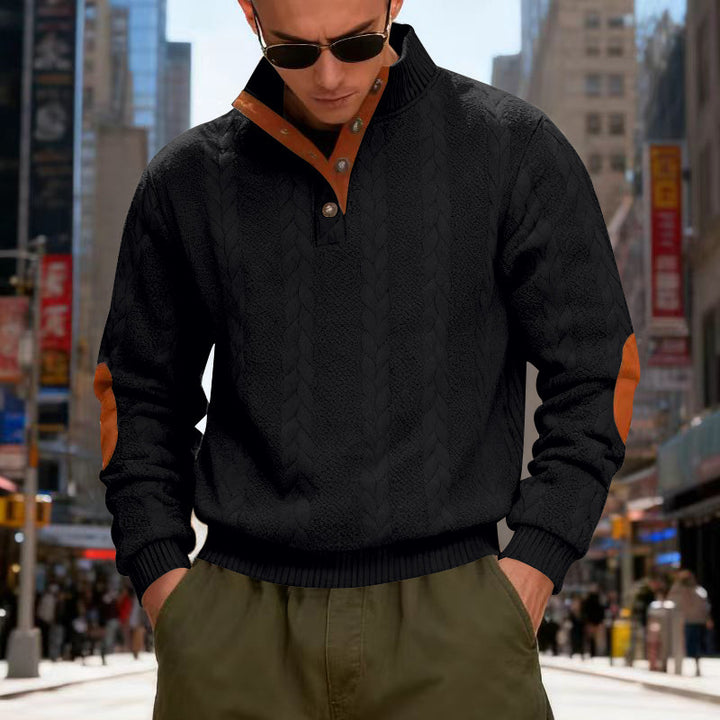 Herren strukturierter Pullover mit hohen Kragen und Druckknopfdetails Aliams