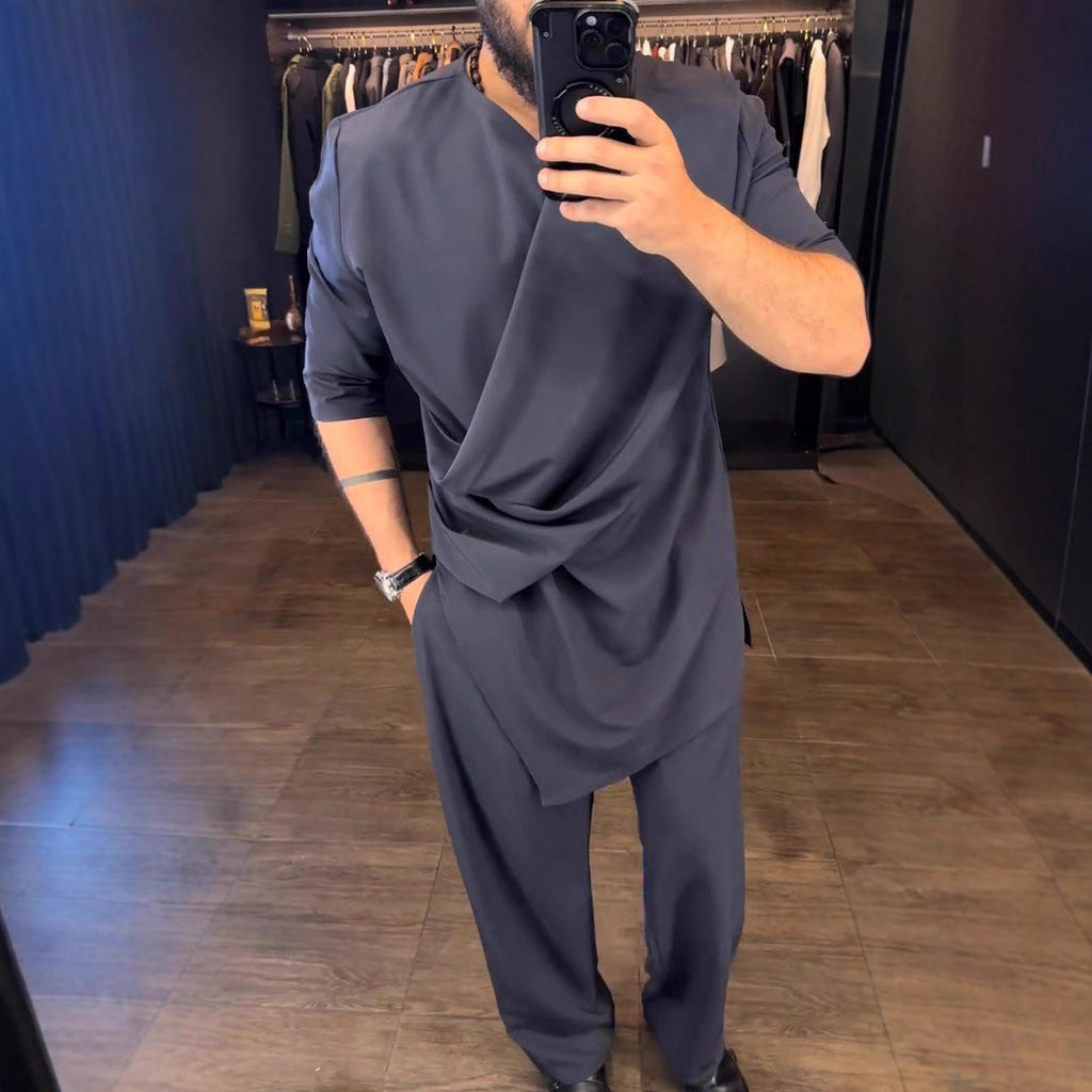 Herren stylische Wickelbluse mit Drapierungsdetails Aliams