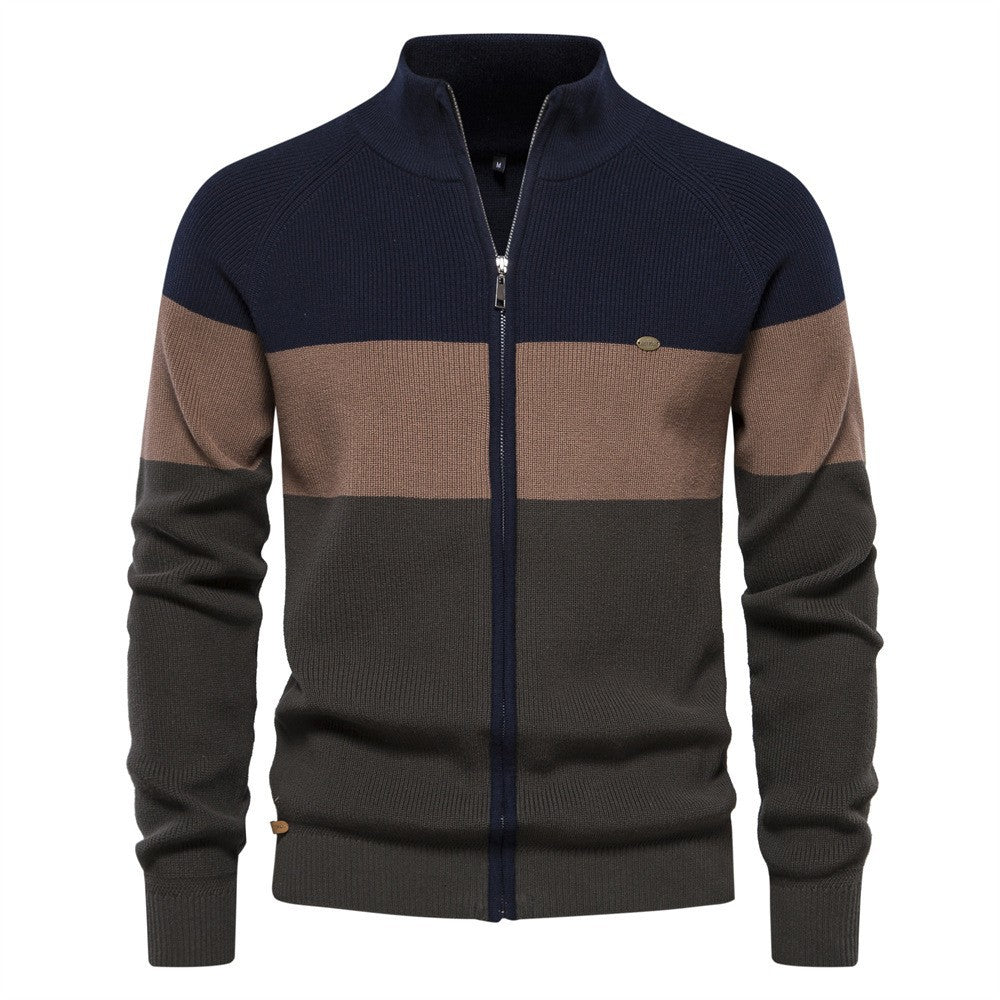 Herren Strickjacke mit modischem Farbblockdesign und hochwertigem Reißverschluss Aliams