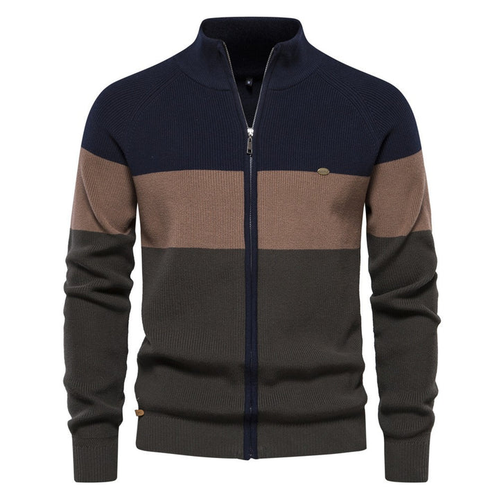 Herren Strickjacke mit modischem Farbblockdesign und hochwertigem Reißverschluss Aliams