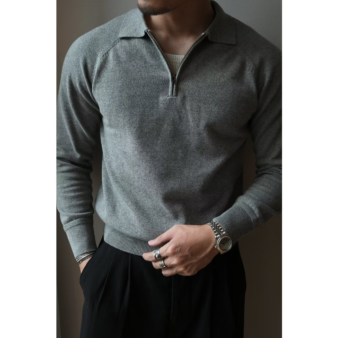 Herren Strickpullover mit kurzem Reißverschluss und sportlichem Stehkragen Aliams