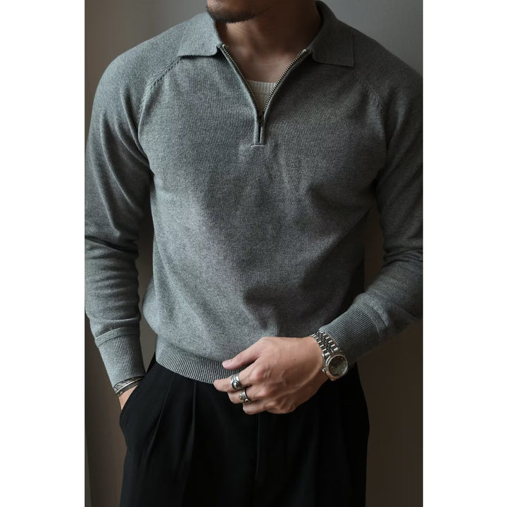Herren Strickpullover mit kurzem Reißverschluss und sportlichem Stehkragen Aliams