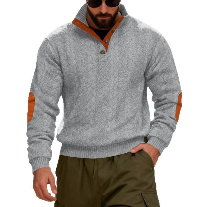 Herren strukturierter Pullover mit hohen Kragen und Druckknopfdetails Aliams