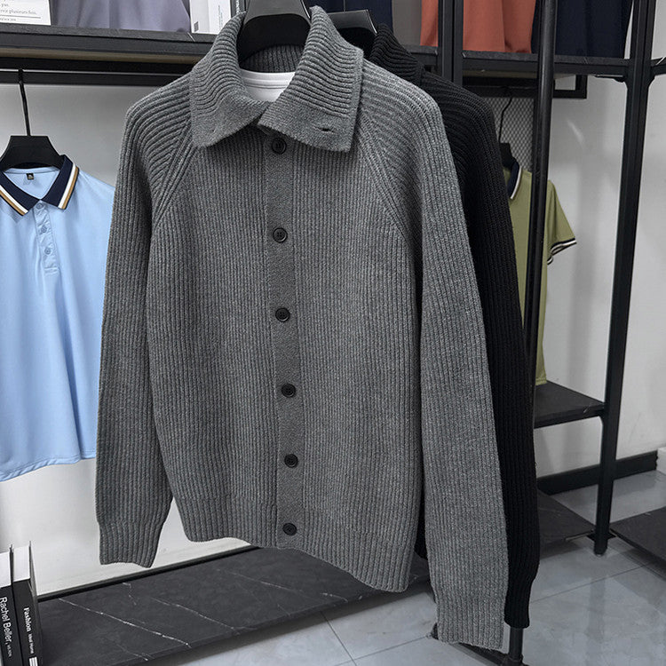 Herren Strickjacke mit weichem Rippstrickmuster und Button-Down-Kragen Aliams