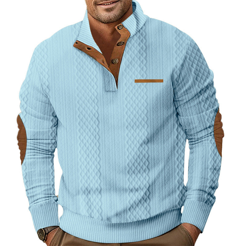 Herren Strickpullover mit klassischer Knopfleiste und Lederdetails Aliams