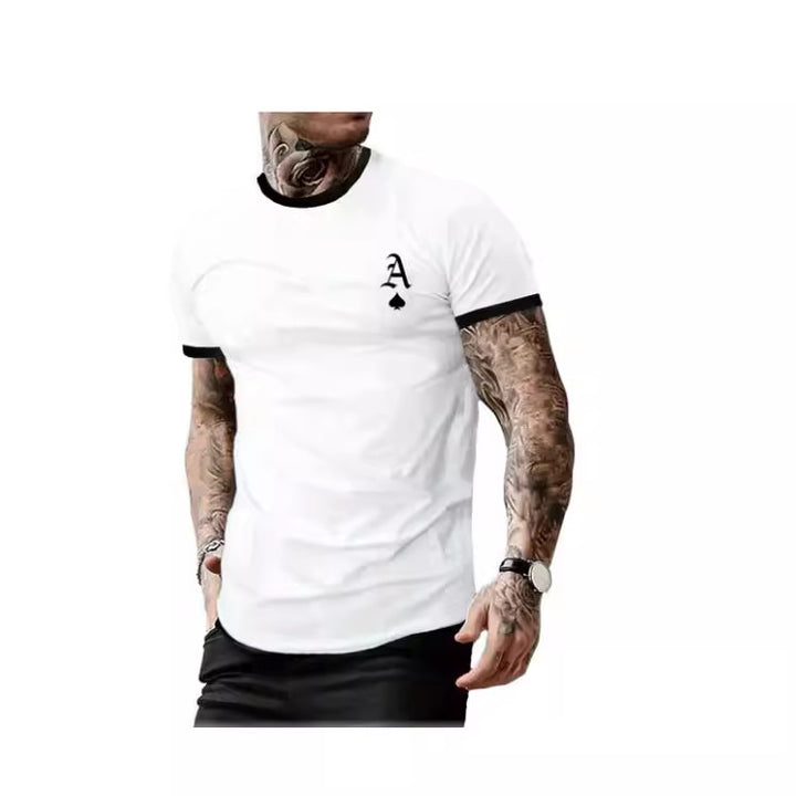 Herren T-Shirt mit modernem Motiv und kontrastierendem Kragen Aliams