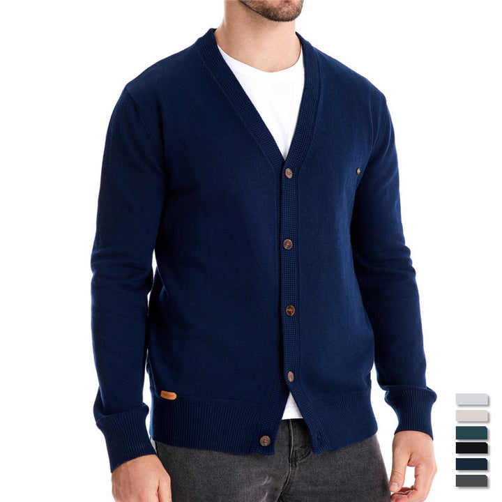 Herren Strickjacke mit V-Ausschnitt und modischen Holzknöpfen Aliams
