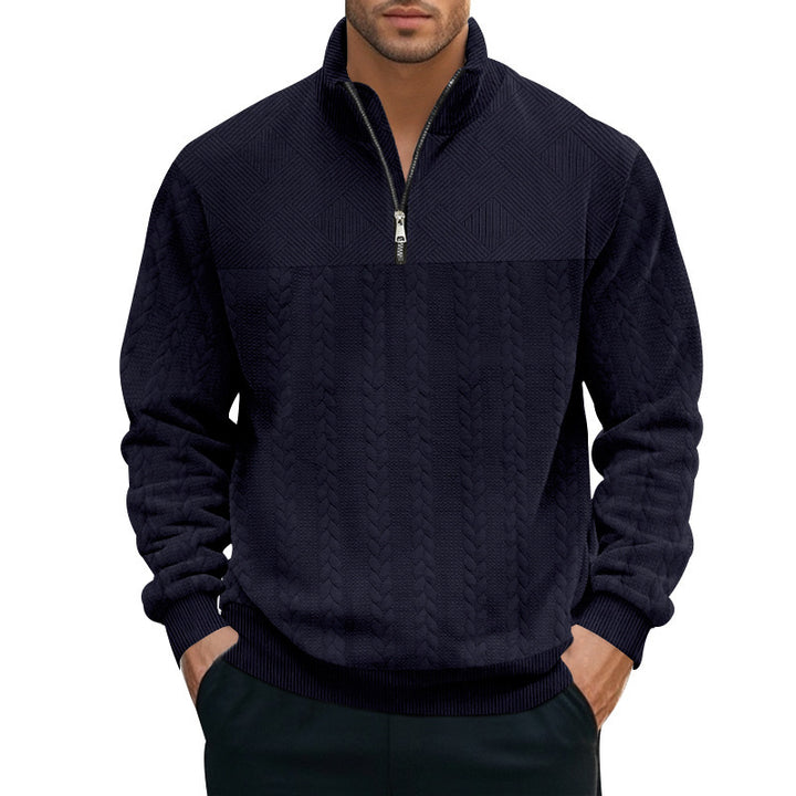 Herren strukturierter Pullover mit halbem Reißverschluss Aliams