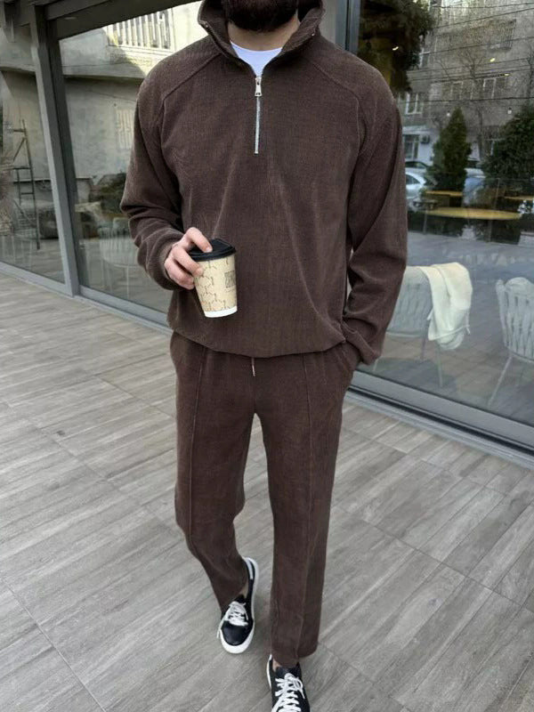 Herren sportliches Fleece-Outfit mit halbem Reißverschluss Aliams