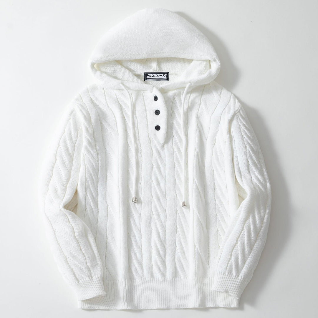 Herren Strickpullover mit Kapuze und strukturiertem Zopfmuster Aliams
