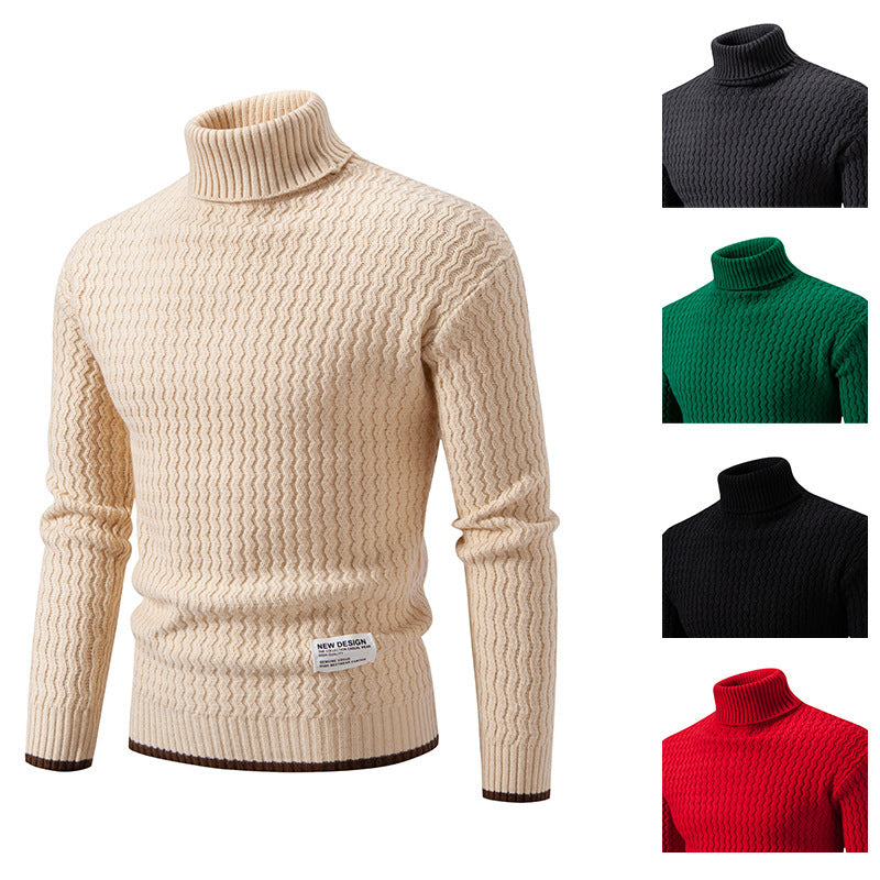 Herren Strickpullover mit hohem Kragen und strukturiertem Zopfmuster Aliams