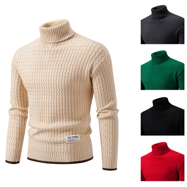 Herren Strickpullover mit hohem Kragen und strukturiertem Zopfmuster Aliams