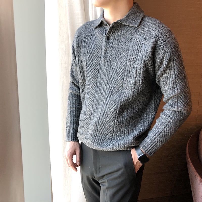 Herren Strickpullover mit klassischem Rautenmuster und Knopfleiste Aliams