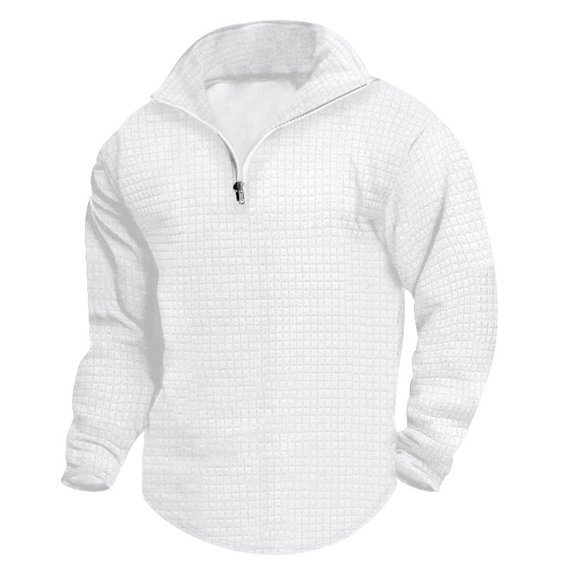 Herren strukturierter Fleece-Pullover mit hohem Kragen und halbem Reißverschluss Aliams