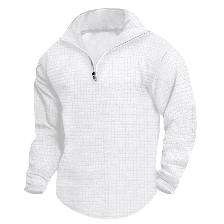 Herren strukturierter Fleece-Pullover mit hohem Kragen und halbem Reißverschluss Aliams
